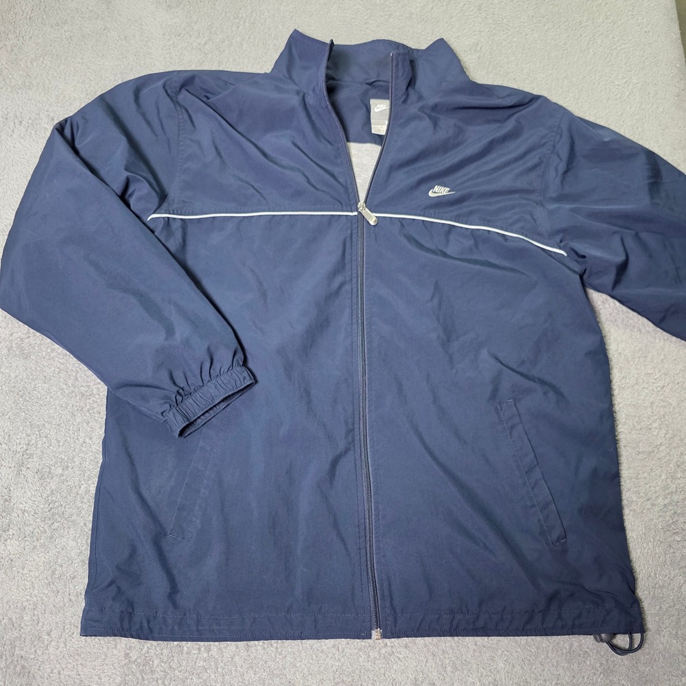 Nike Mens XL Windbreaker Jacket Navy Blue DFM Graphic Full Zip Mock Neck Branded